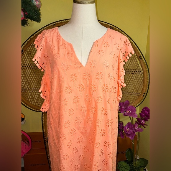 Lilly Pulitzer NWT Astara Eyelet Shift Dress Peach 🍑 Flamingo Palm Size XS - Picture 10 of 15